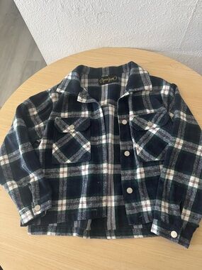 Kids Plaid Button-Up Jacket - Navy & Green